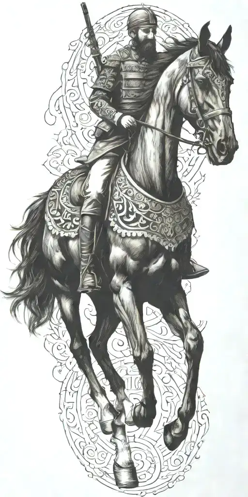 Iranian Soldier Black Horse Rider Goes Into Fire