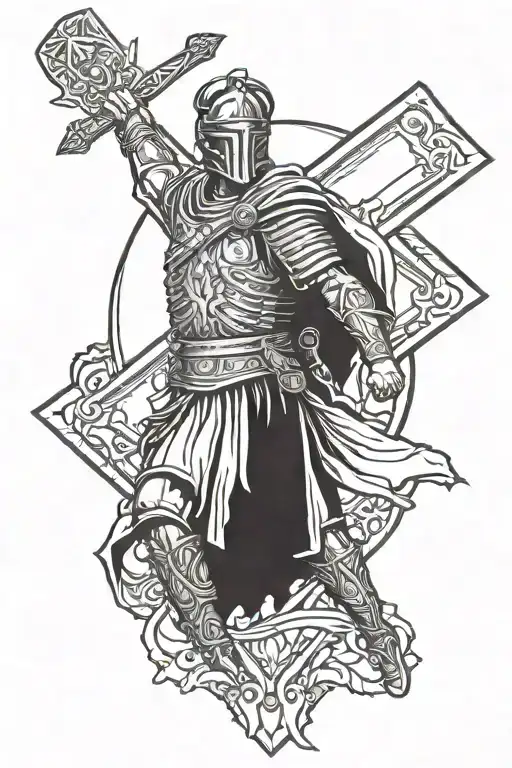 Roman Soldier With A Cross Behind Him