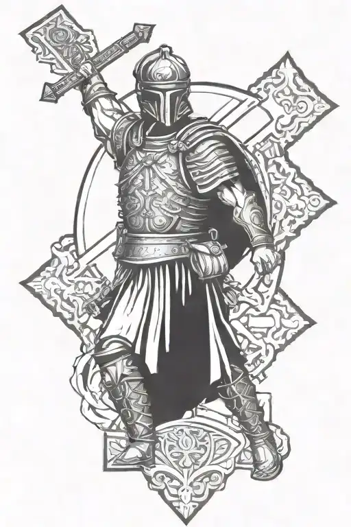 Roman Soldier With A Cross Behind Him