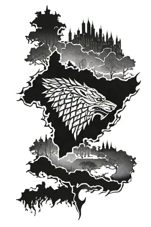 House Of Stark Wolf With Winterfell