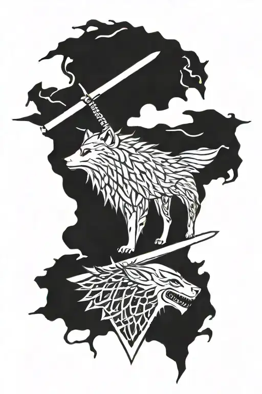 House Of Stark Wolf With Jon Snow Sword