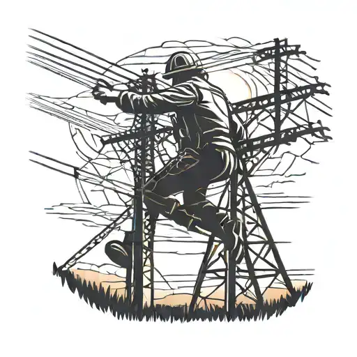 An Electrical Lineman Working On Power Lines Against A Backdrop Of A Sunset Over A Rural Landscape