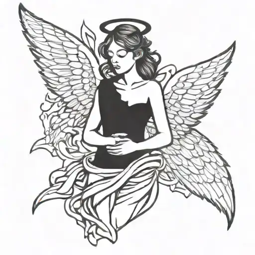 Angel And Wings Wrapped