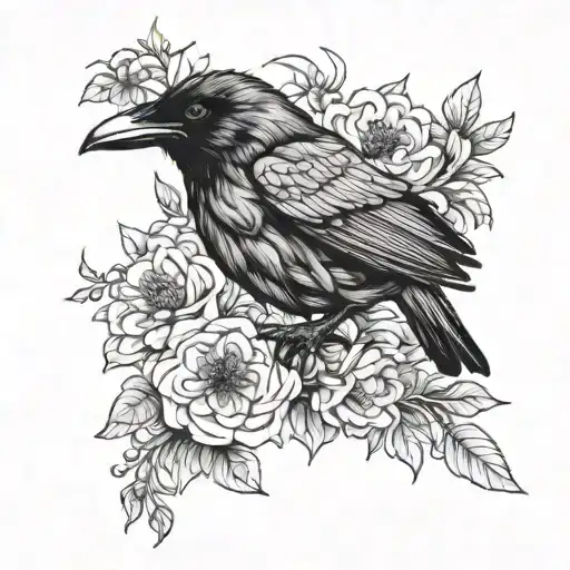 Raven With Sarah Bernhardt Peonys