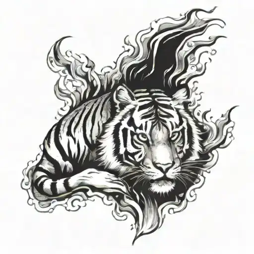 Tiger Surrounded In Fire