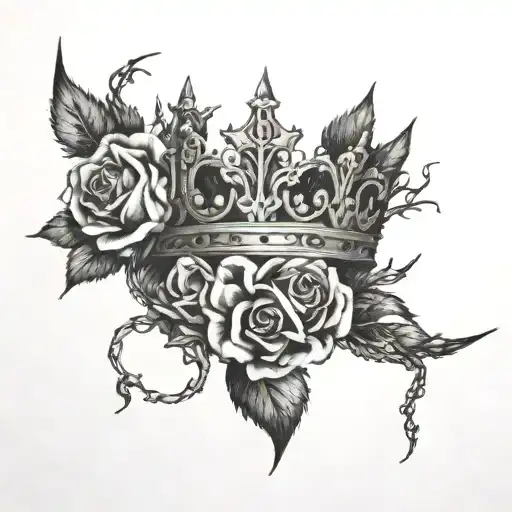 Crown Entangled In Roses And Thorns