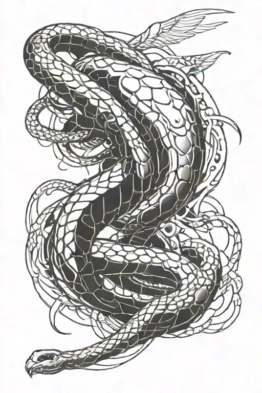 Incorporate A Futuristic Techno Theme With A Robotic Snake Intertwined With Angel Wings
