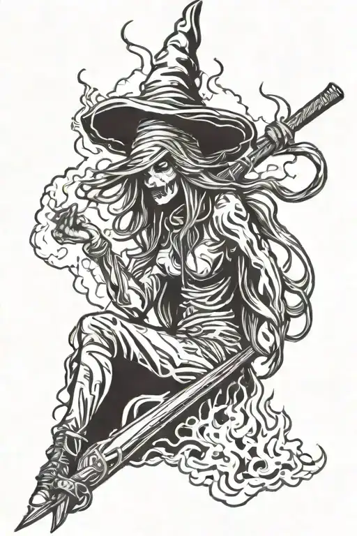 Witch Burning On Stake With Hair Covering Her Face
