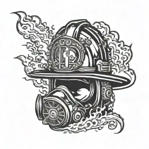 A Firefighter Helmet Engulfed In Flames With A Beach Sunset In The Background