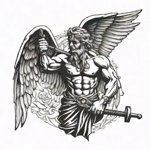 A Weightlifting Angel Warrior Holding A Rod Of Asclepius As A Weapon