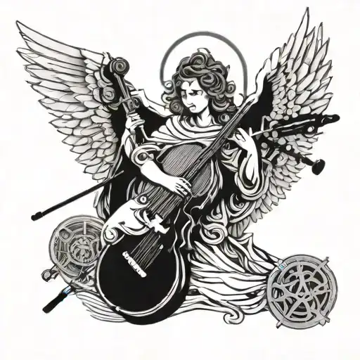 An Angel Warrior Playing A Musical Instrument Surrounded By Medical Symbols