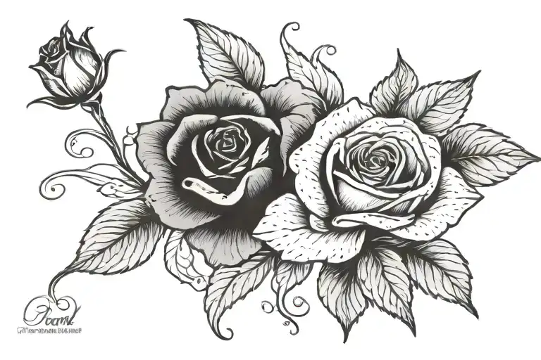 Shandell In Cursive With A Rose Coming Off The L