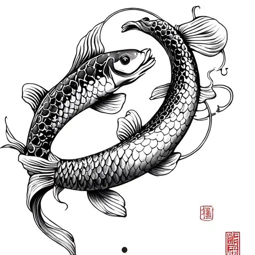 Koi Fish Wrapping Around Katana