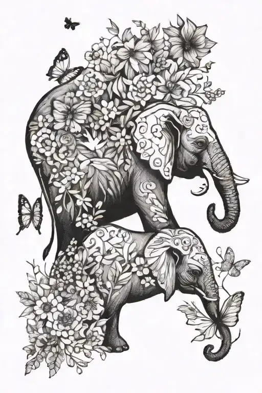 Elephant Wildflowers And Butterflies Fluttering