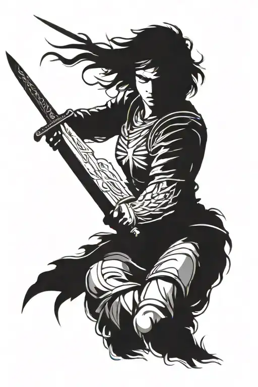 A Fierce Angel Warrior With A Two-handed Sword On A Tainted Glass