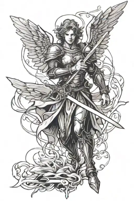 An Angel Warrior With A Two-handed Sword On A Tainted Glass