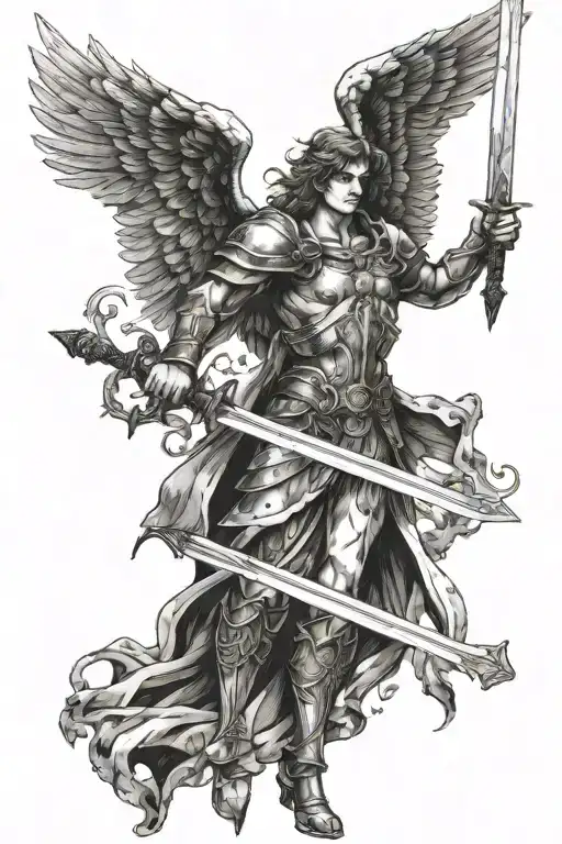 An Angel Warrior With A Two-handed Sword With A Tainted Glass On The Backgroud