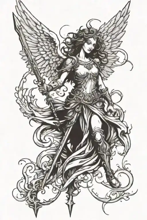 An Angel With A Spear With A Tainted Glass On The Backgroud