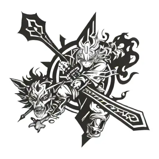 Combine Elements From Demon Slayer And Black Clover Into A Unique Crossover Tattoo Design
