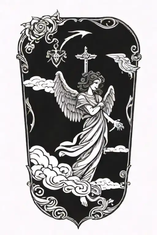 Incorporate A Caduceus Symbol Into A Design Featuring A Guardian Angel