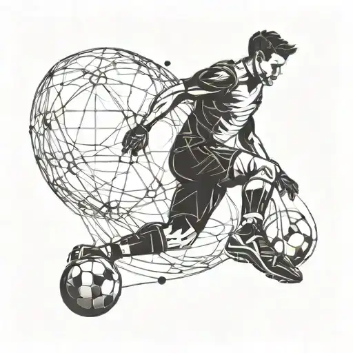 A Futuristic Ai-powered Football Player Kicking A Data-filled Soccer Ball