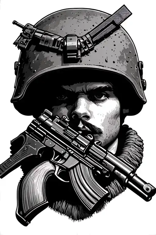 Military Helmet With Ak 74 Gun Honor