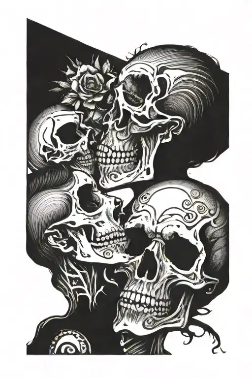 Skull And Girl Kissing Each Other