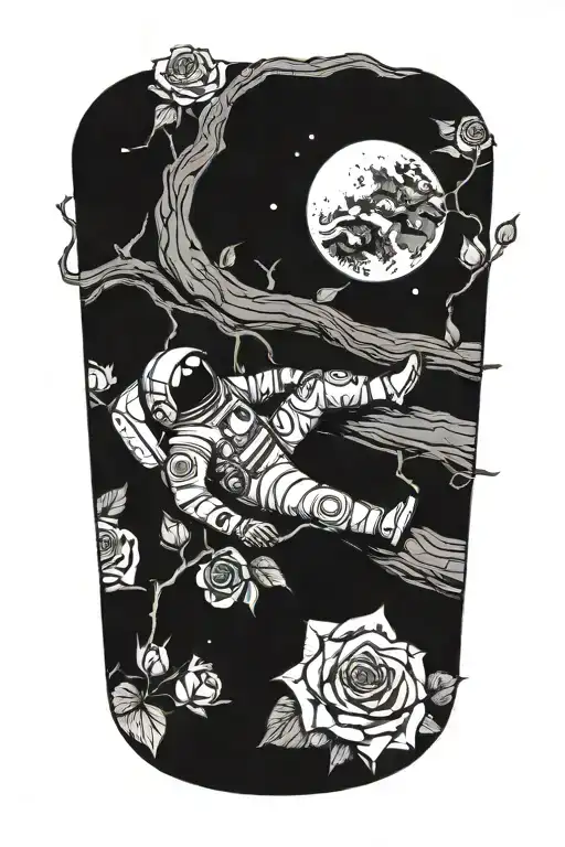 Dead Astronaut Lying Against A Log On The Side Of The Road Wrapped In Roses