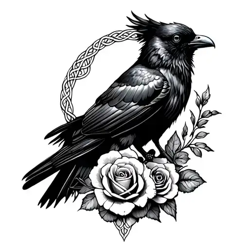 Celtic Crow And Roses Surrounded