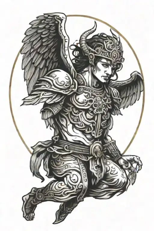 Archangle Warrior With Wings Holding Hands In A Circle