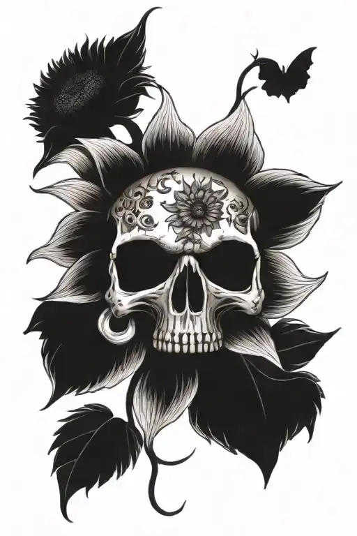 Sunflower Skull Soft Shading Incorporating Elements