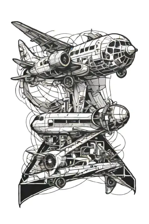 Left Arm Half Sleeve Depicting Airplane Components Through Ripped Skin