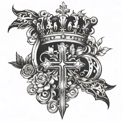 A Cross And Crown Intertwined With Musical Elements