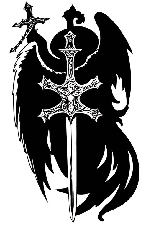 Cruciform Cross And Sword With An Angel