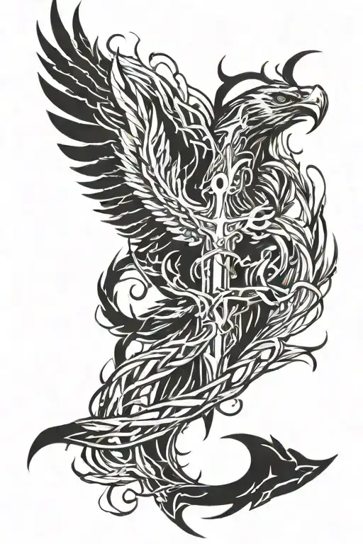 Dagger Barbed Wire Phoenix Rising From The Ashes