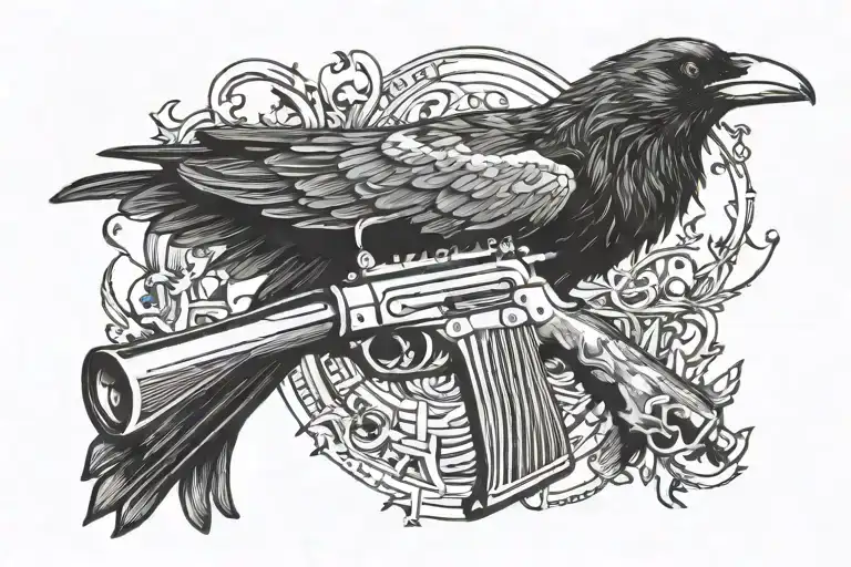 Crow And Guns Crossed Together Symbolizing