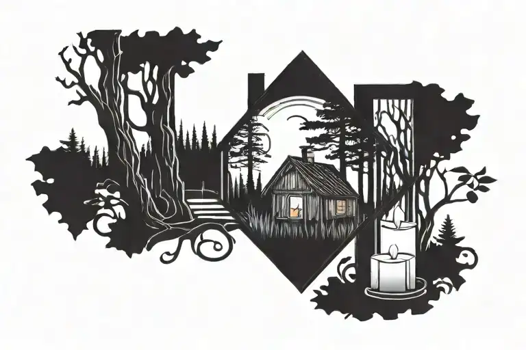 Candle In The Window Of Forest Hut