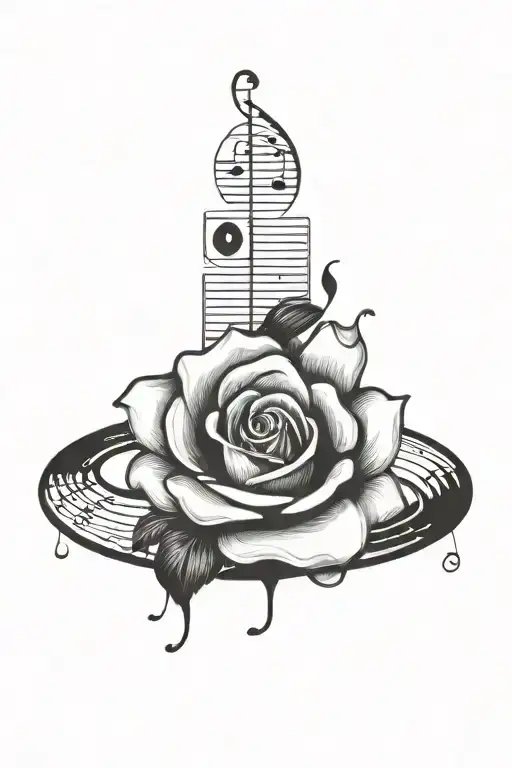 Small Beautiful Rose Surrounded By Music Notes Floating