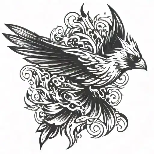 Flaming Cardinal Head Emerging Like Phoenix Rising