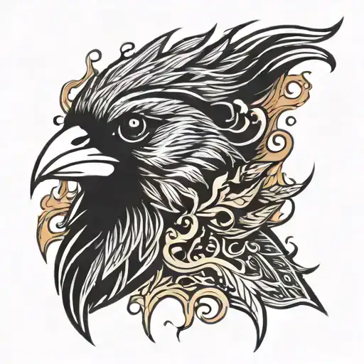 Flaming Cardinal Head Emerging Like Phoenix Rising Surrounded By Enlightenment