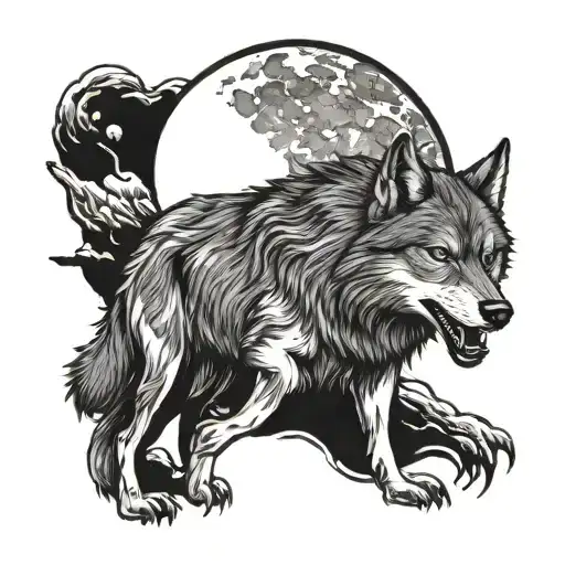 Angry Wolf Howling At The Moon