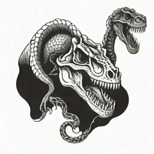 T-rex Skull And Two Snakes
