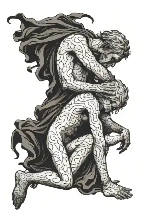 Dark Figure Embracing A White Figure