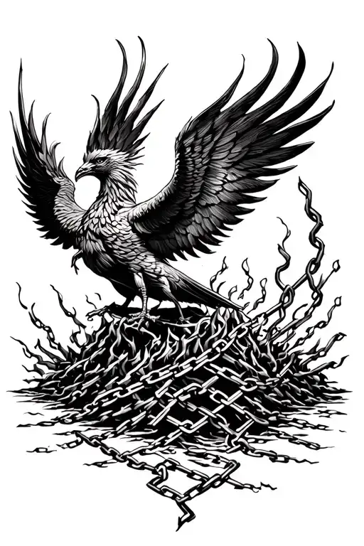 Broken Chains With A Rising Phoenix Rising From The Ashes
