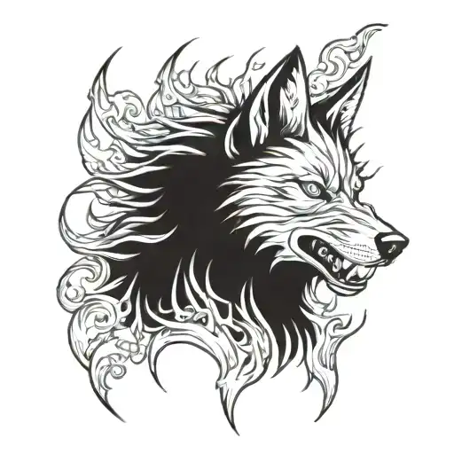 Flaming Wolf Head Emerging Representing Imagination