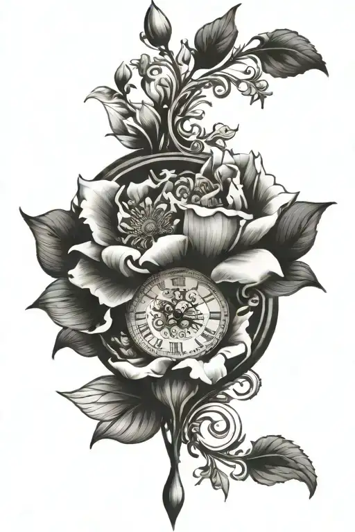 Clock And Flower Blooming