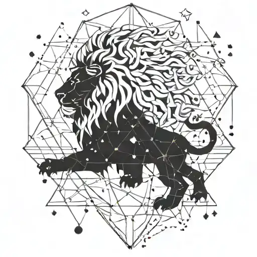 A Cosmic Lion Constellation Merging With Geometric Shapes