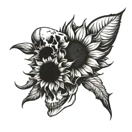 Sunflower Blooming With Sea Goat Skull