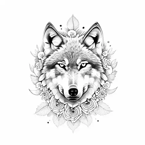 Wolf With Flowers Around