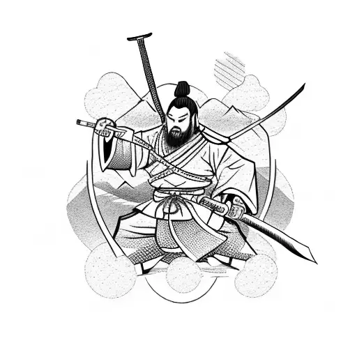 3 Sword Samurai With Mont Fuji Background And A Dojo